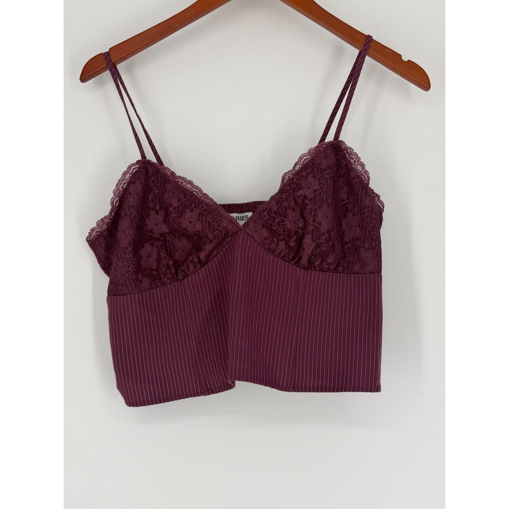 No Boundaries Crop Babydoll Tank Top Spaghetti‎ Large Y2K Boho Pinstripe Bustier